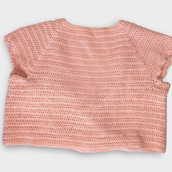 Handmade Womens Sweater Sz XL Pink Salmon Cropped Short Wrap Tie Swiftie Crochet - Picture 7 of 10